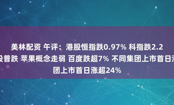 美林配资 午评：港股恒指跌0.97% 科指跌2.2% 科网股普跌 苹果概念走弱 百度跌超7% 不同集团上市首日涨超24%