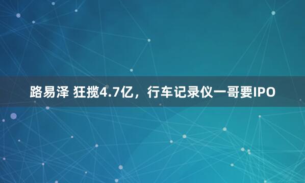 路易泽 狂揽4.7亿,行车记录仪一哥要IPO